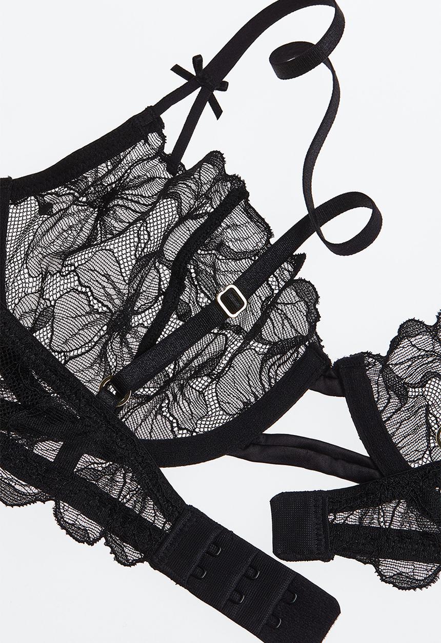 H&M - Non-padded underwired lace bra - black