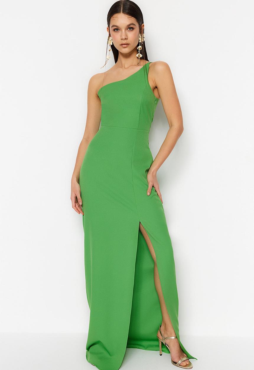 Trendyol - One shoulder dress with slit detail - green