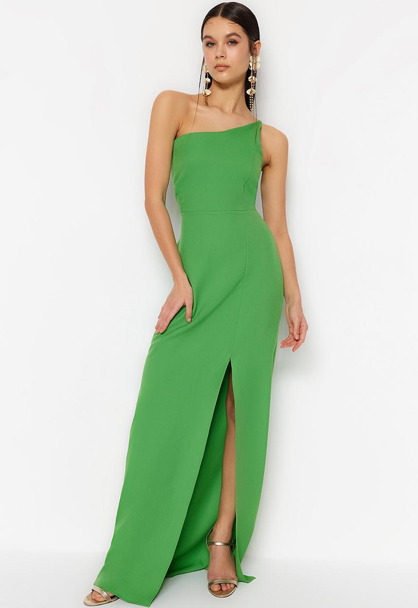 Trendyol - One shoulder dress with slit detail - green