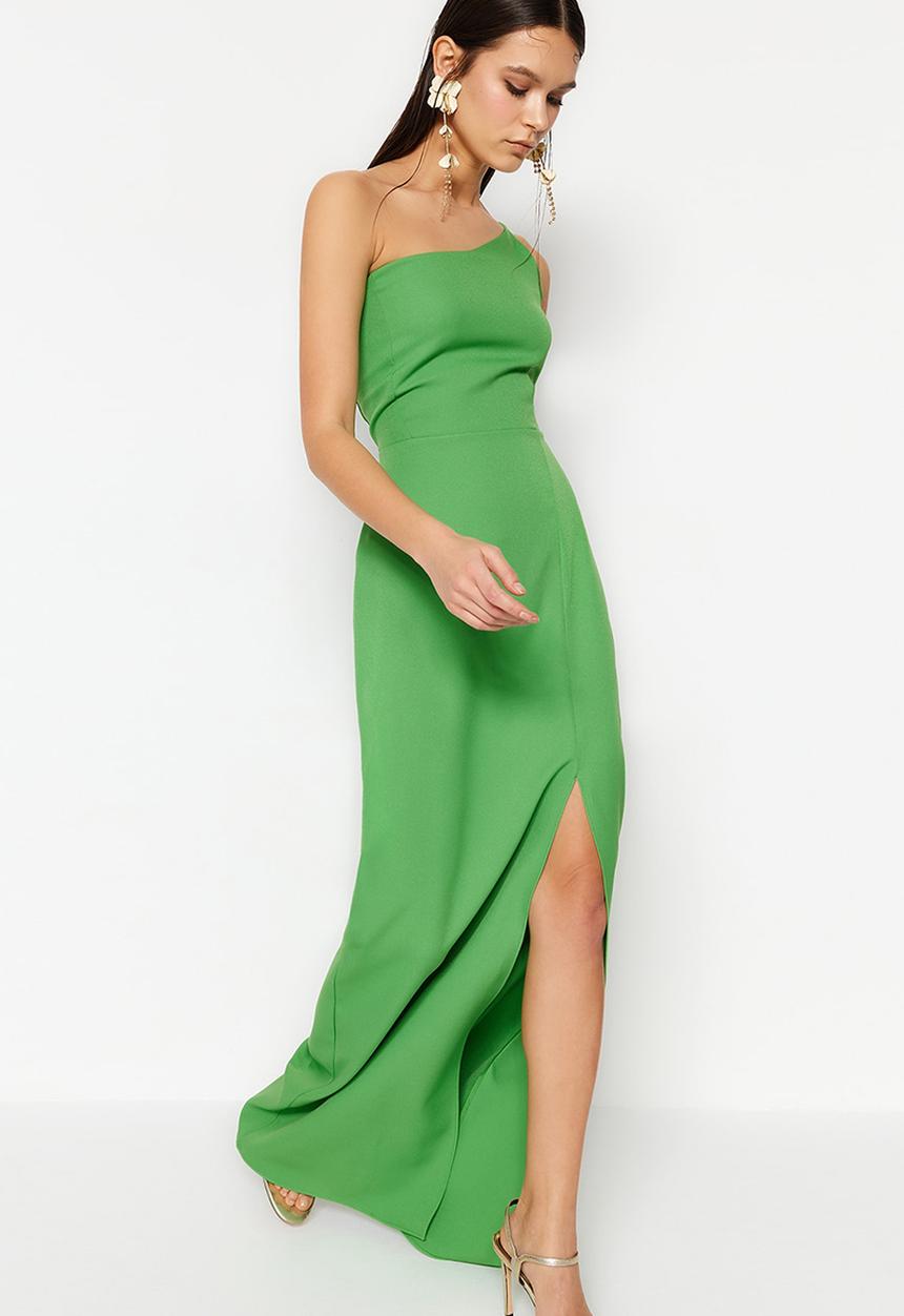Trendyol - One shoulder dress with slit detail - green
