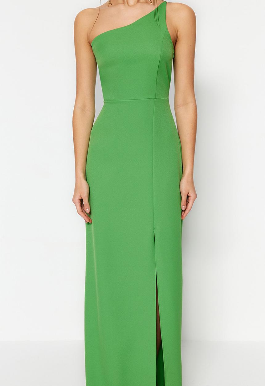 Trendyol - One shoulder dress with slit detail - green