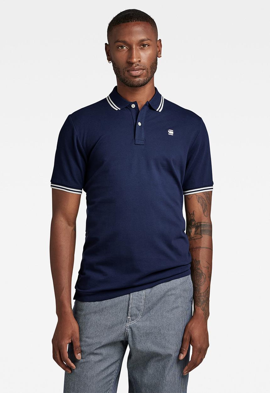 G-STAR - Dunda slim stripe polo short sleeve premium stretch pk o - sartho blue