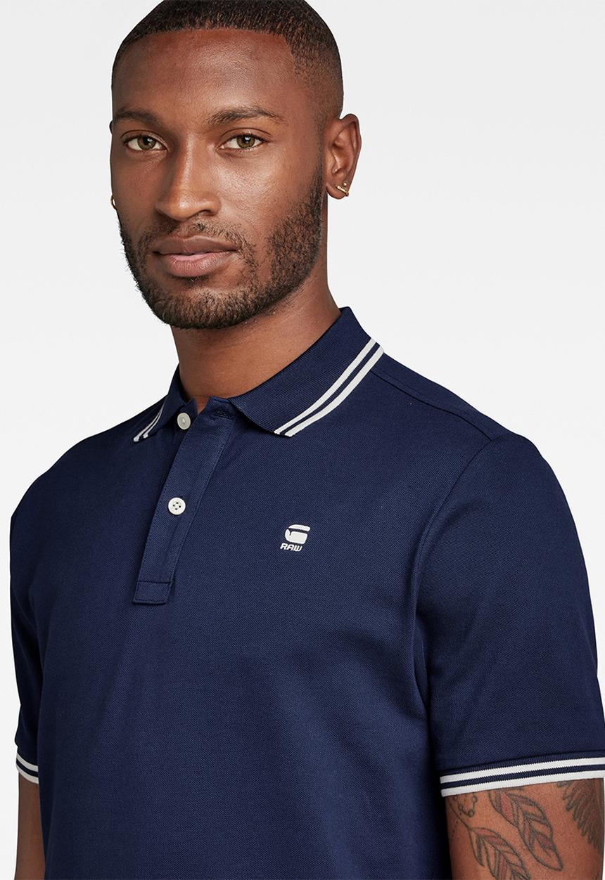G-STAR - Dunda slim stripe polo short sleeve premium stretch pk o - sartho blue