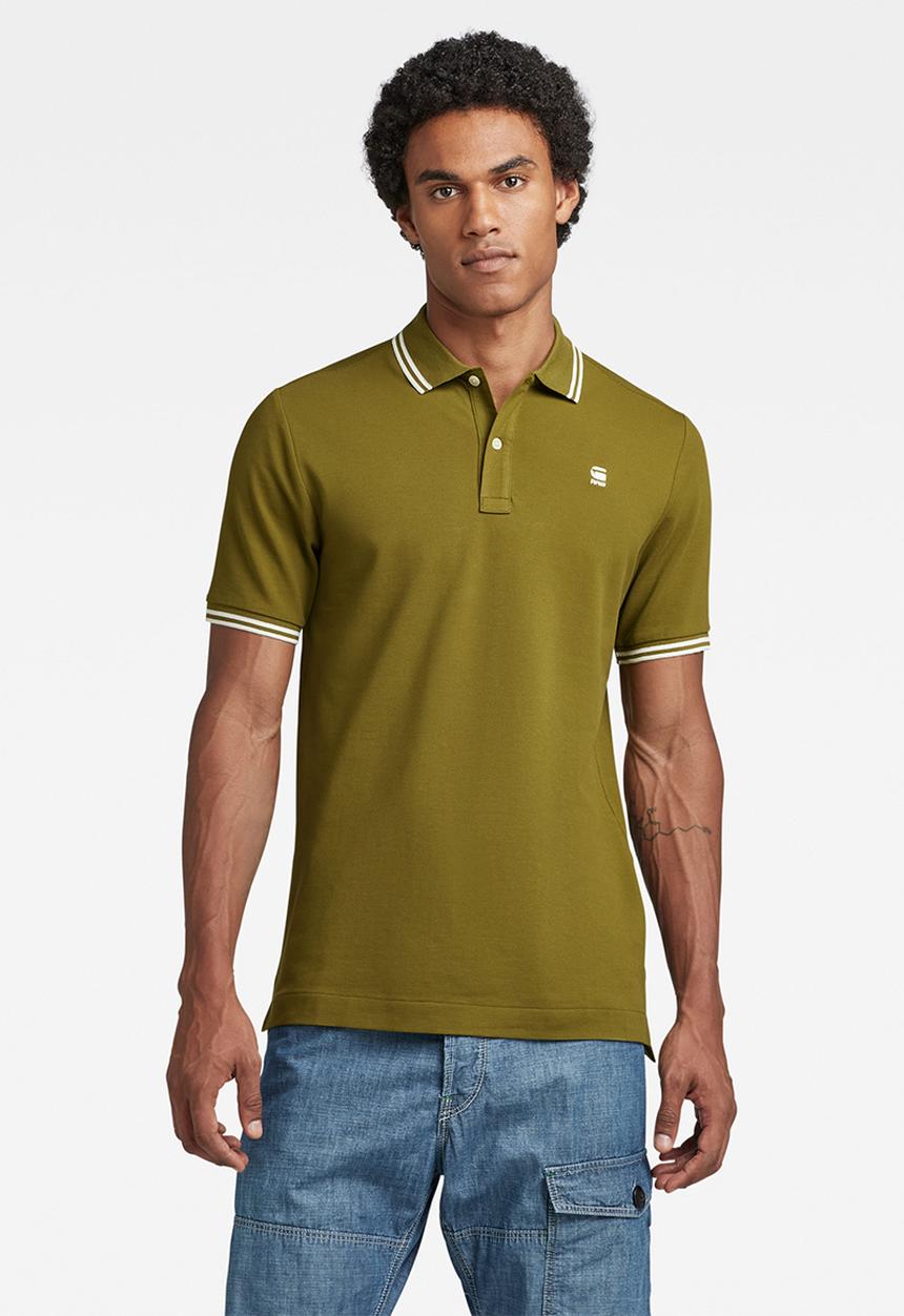 G-STAR - Dunda slim stripe polo short sleeve premium stretch pk o - avocado