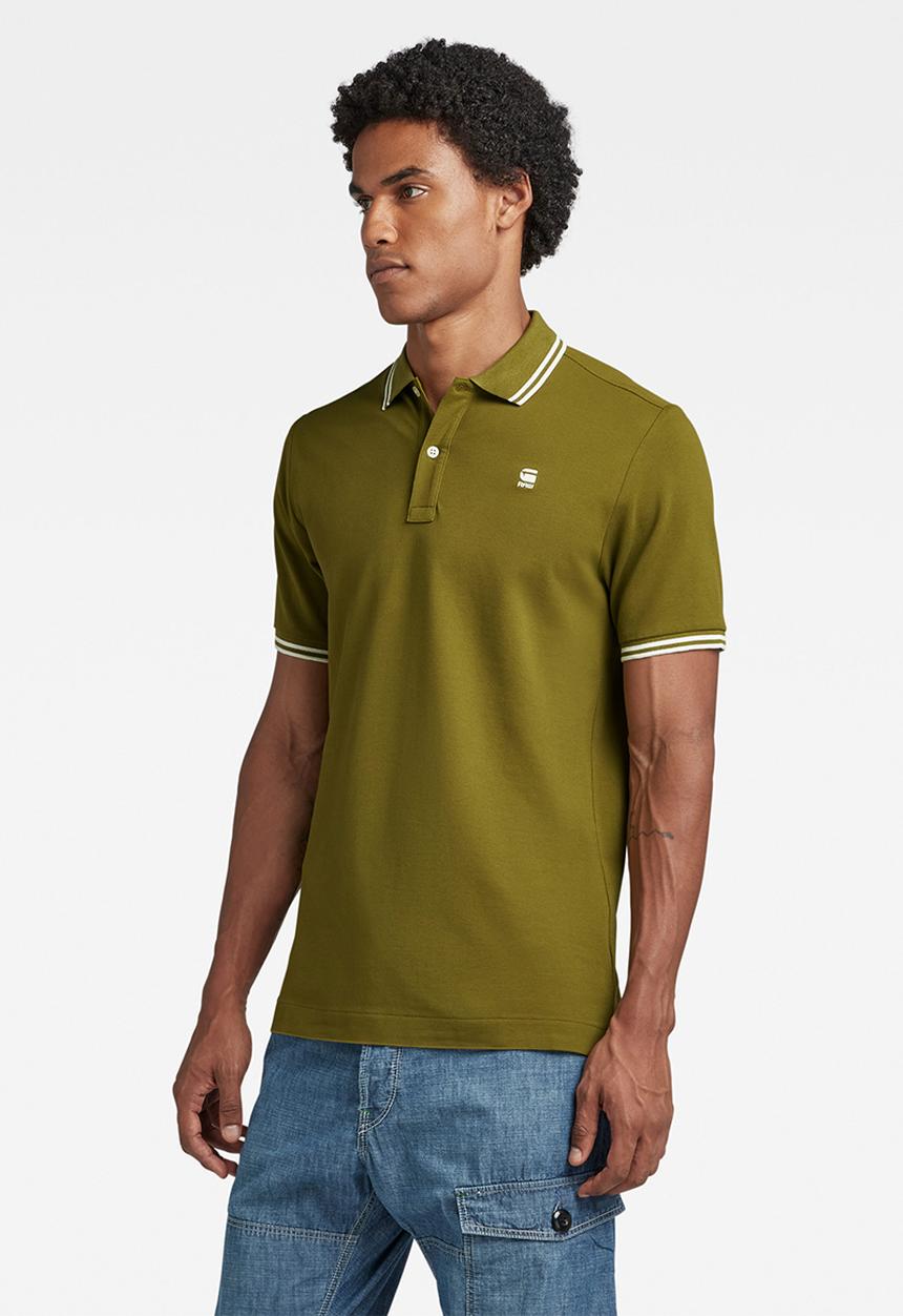G-STAR - Dunda slim stripe polo short sleeve premium stretch pk o - avocado