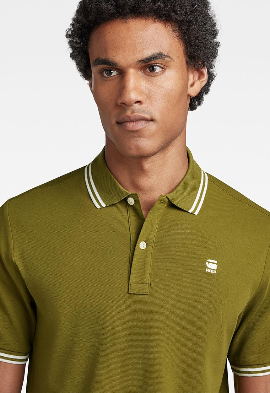 G-STAR - Dunda slim stripe polo short sleeve premium stretch pk o - avocado