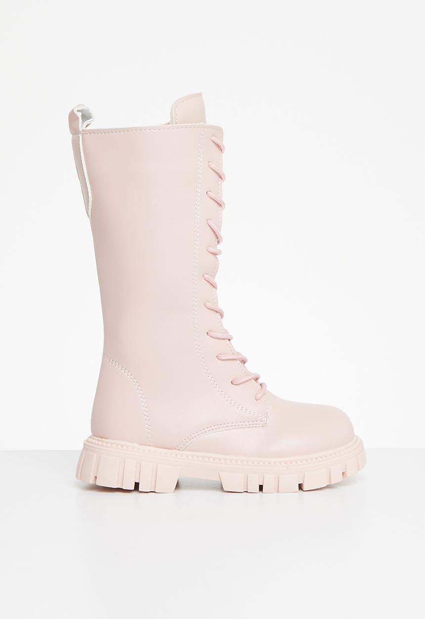 Pop Candy - Kids lace up chunky boots - blush