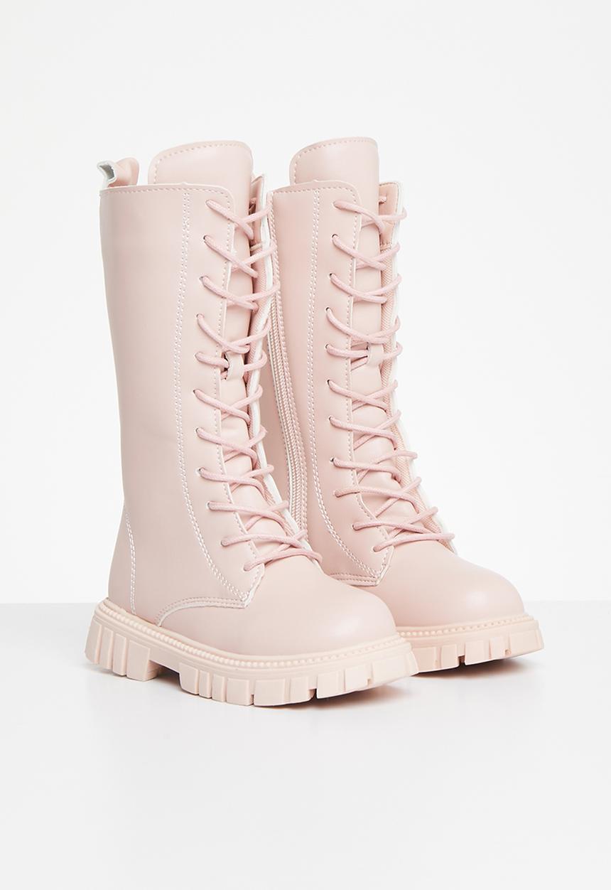 Pop Candy - Kids lace up chunky boots - blush