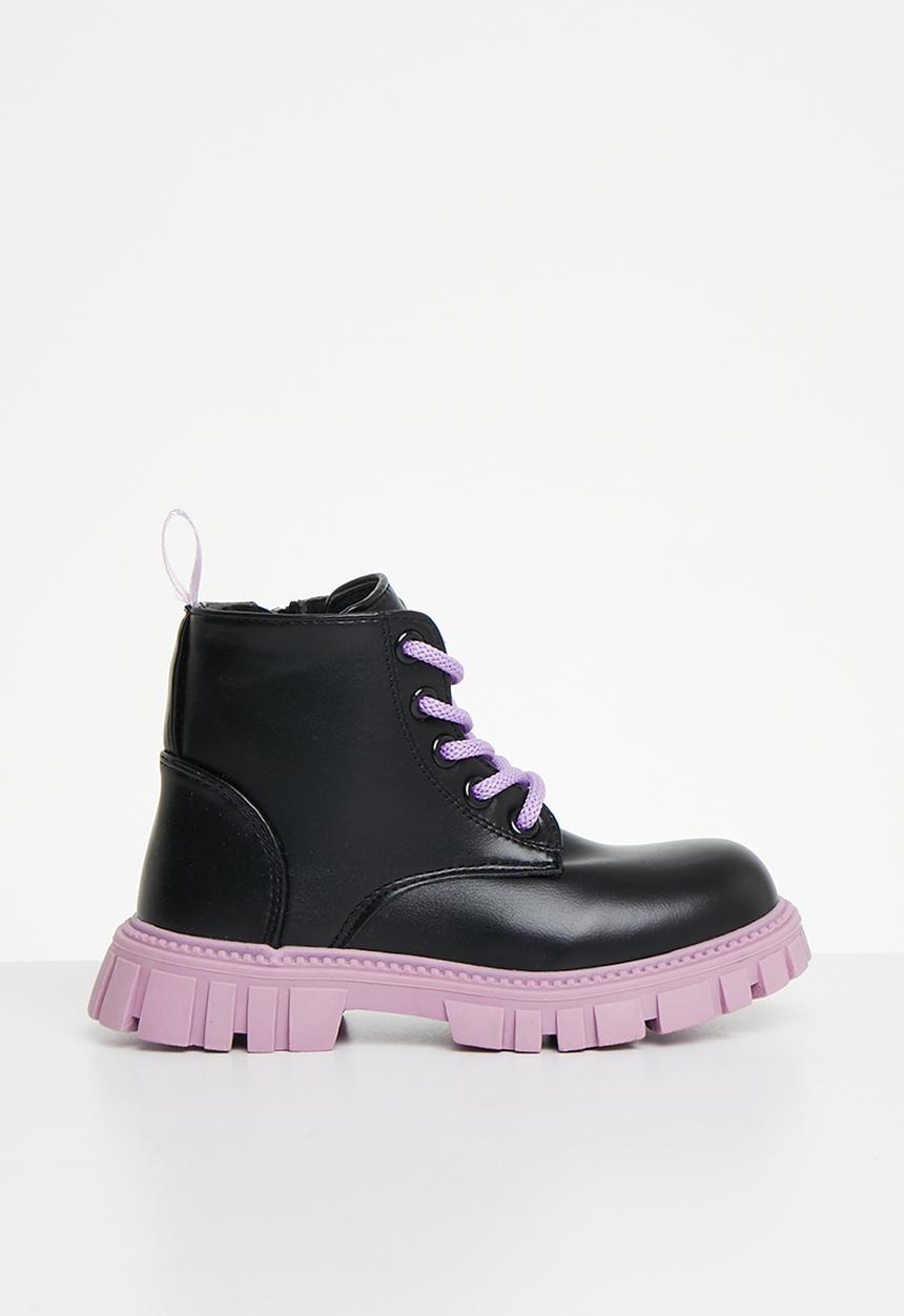 Pop Candy - Girls lace up boot - black & purple