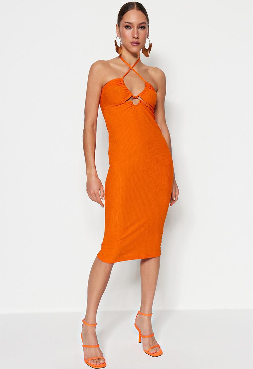 Trendyol - Halterneck midi dress - orange