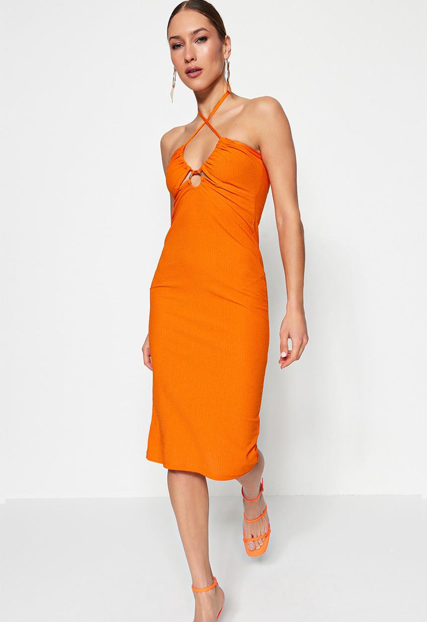 Trendyol - Halterneck midi dress - orange