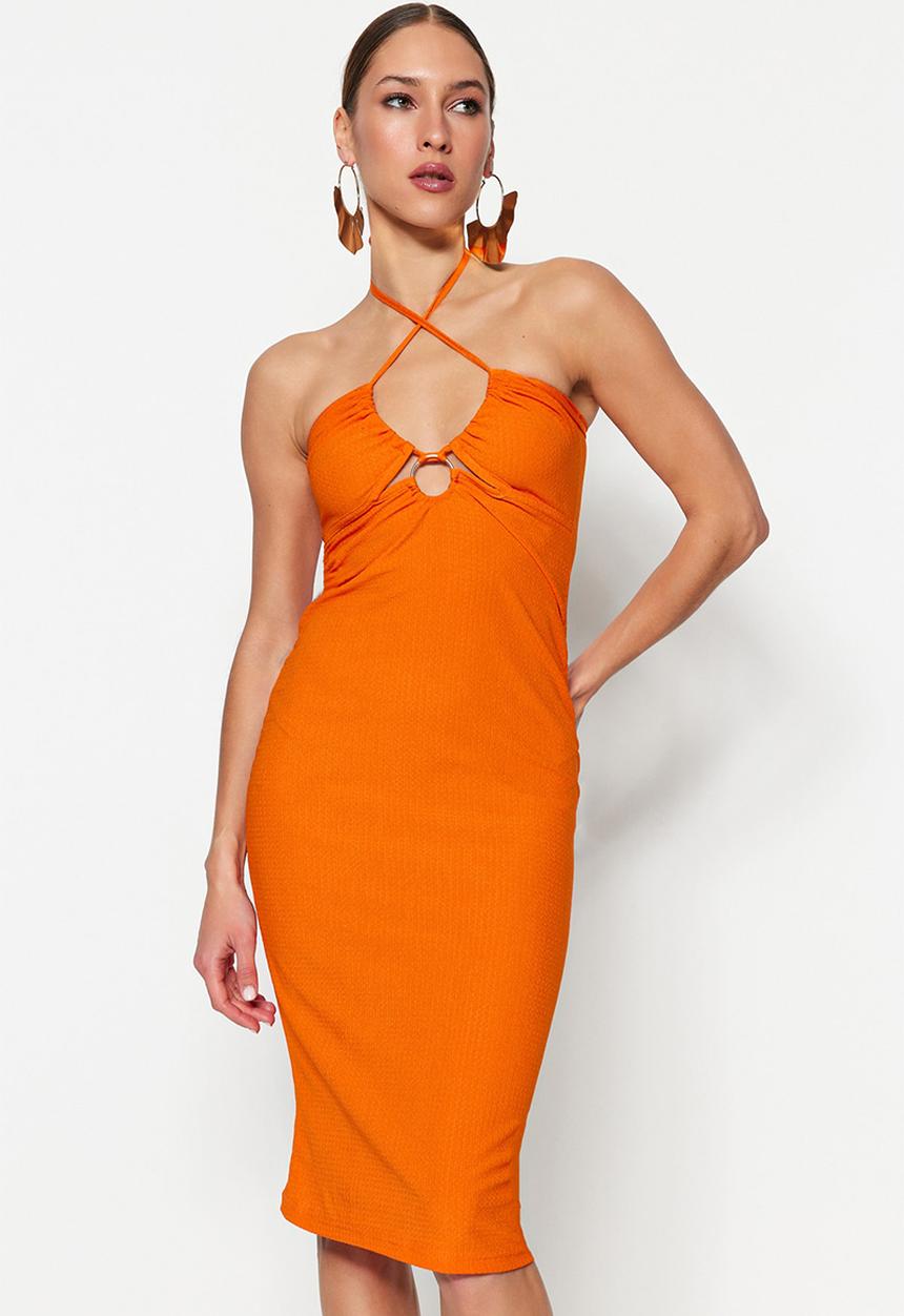 Trendyol - Halterneck midi dress - orange