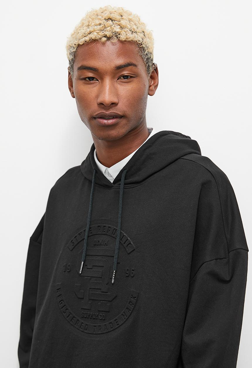 STYLE REPUBLIC - Fashion pullover hoodie sweat top-emboss oversize - black