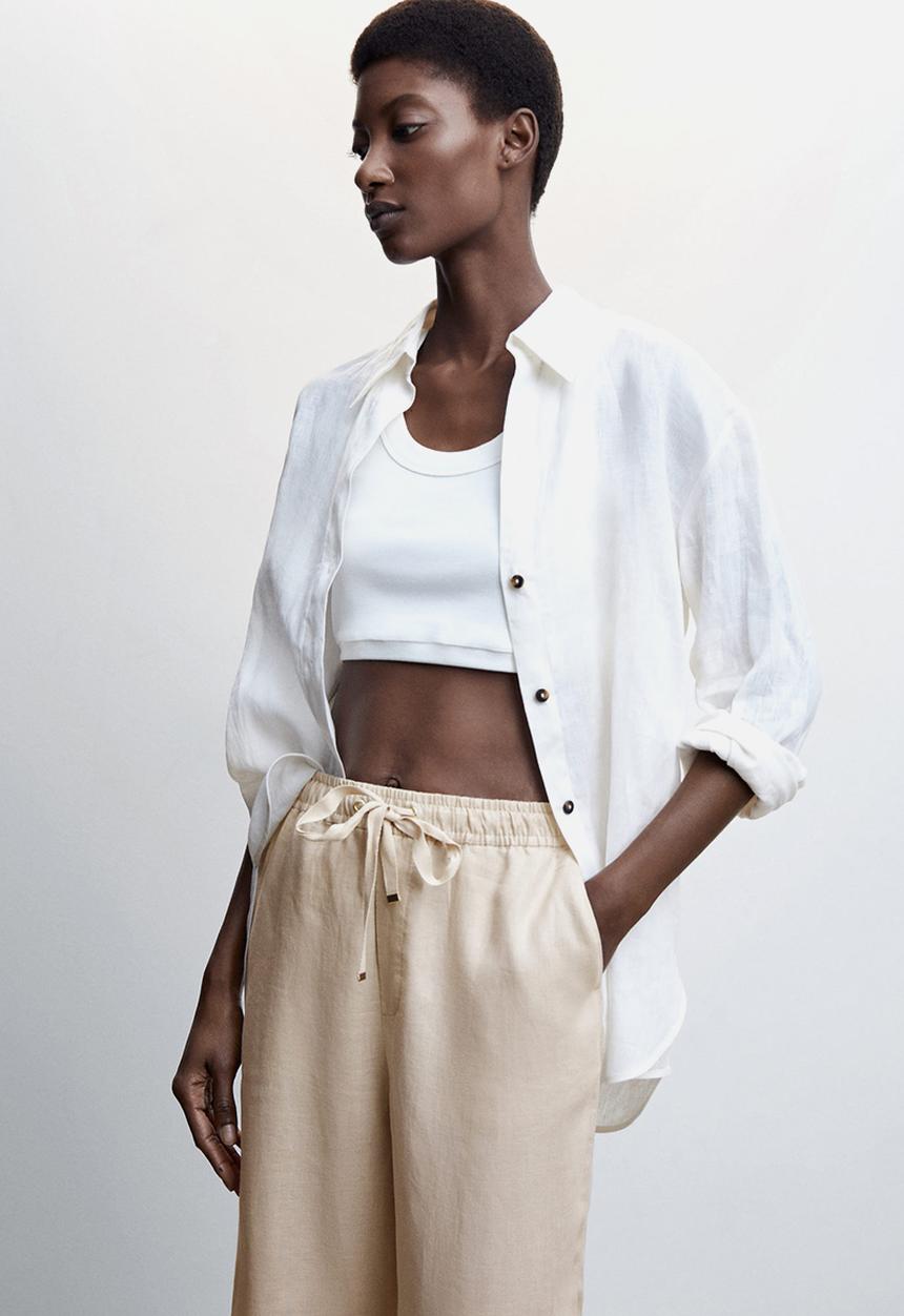 MANGO - Trousers linen - light beige
