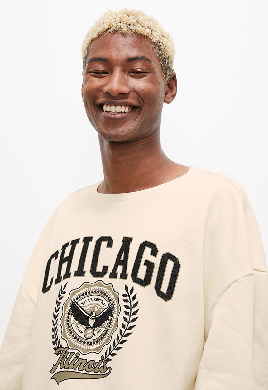 STYLE REPUBLIC - Flocked crew sweat top - ecru