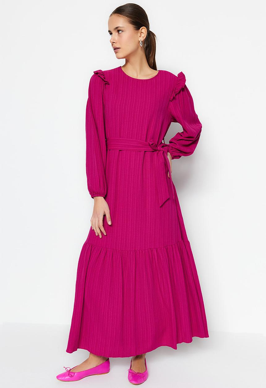 Trendyol - Modest frill detail dress - fucshia