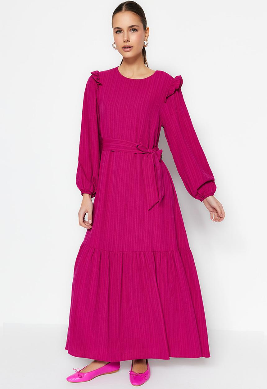 Trendyol - Modest frill detail dress - fucshia