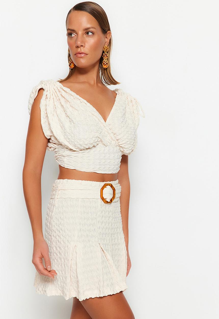 Trendyol - Turtle shell belt detail skirt - ecru
