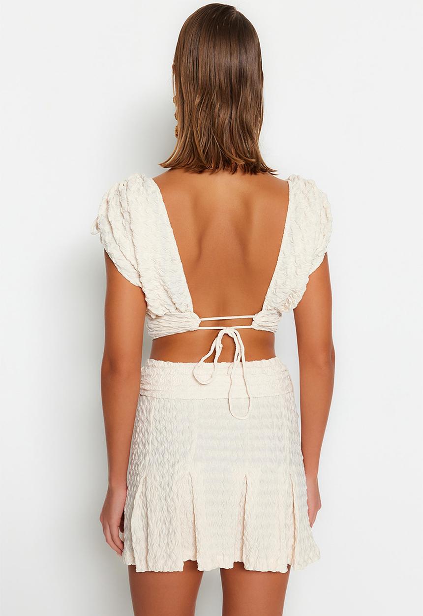 Trendyol - Turtle shell belt detail skirt - ecru