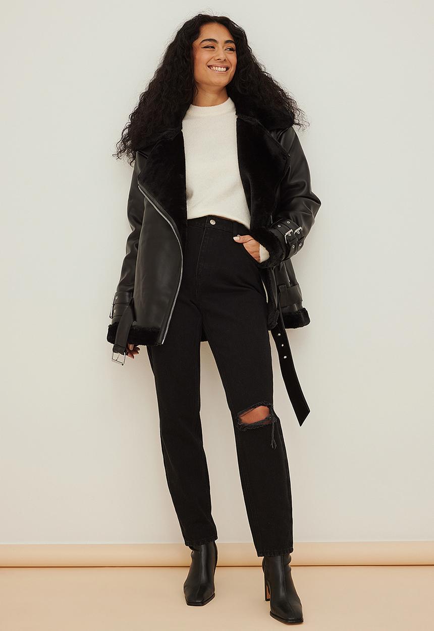 NA-KD - Teddy biker jacket - black