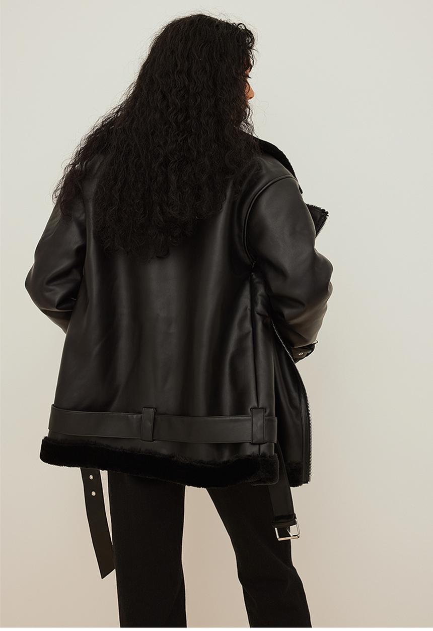 NA-KD - Teddy biker jacket - black