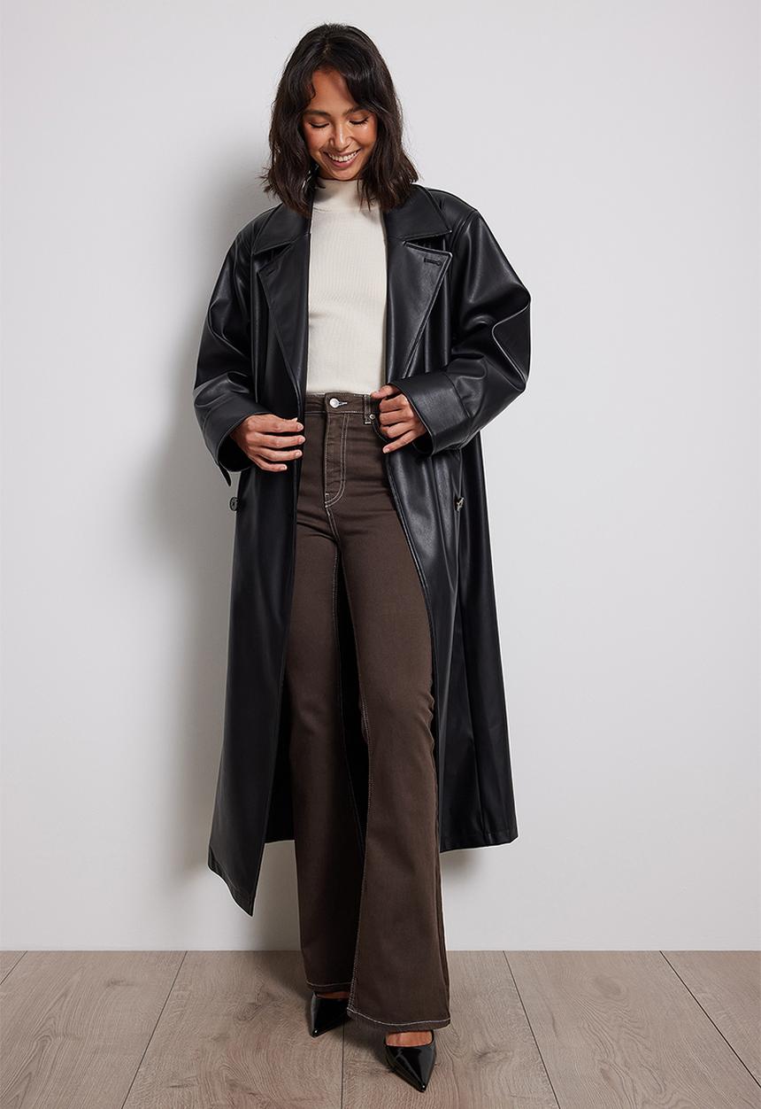 NA-KD - Contrast seam bootcut jeans - brown