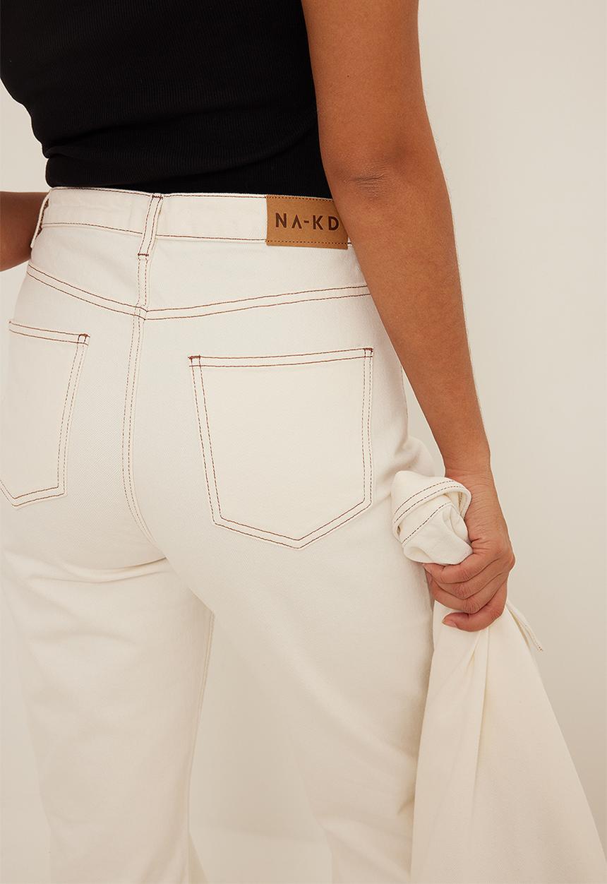 NA-KD - Contrast seam straight jeans - ecru