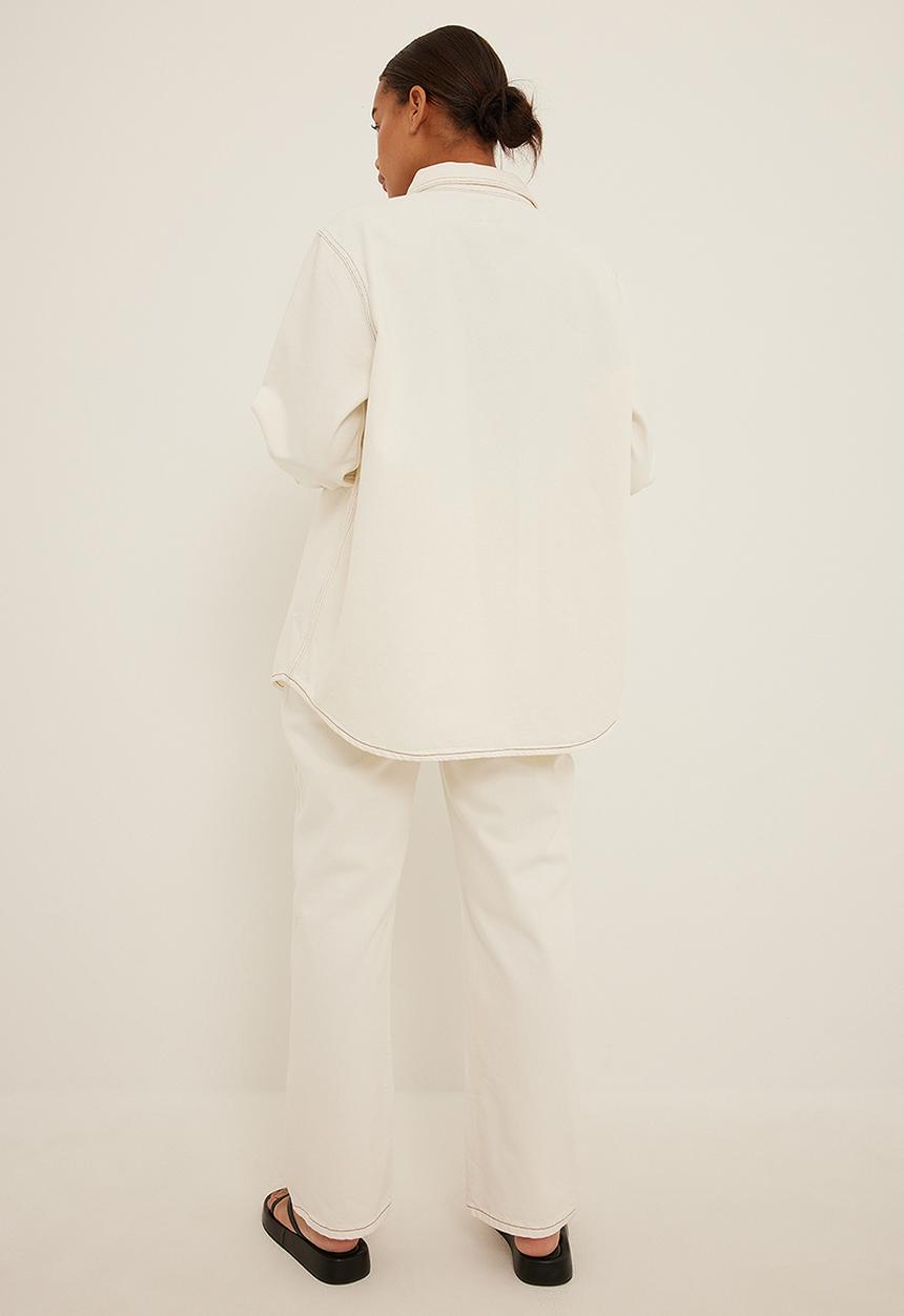 NA-KD - Contrast seam straight jeans - ecru