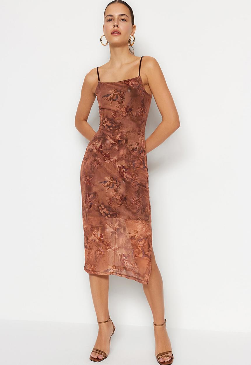 Trendyol - Graphic a-line dress - brown