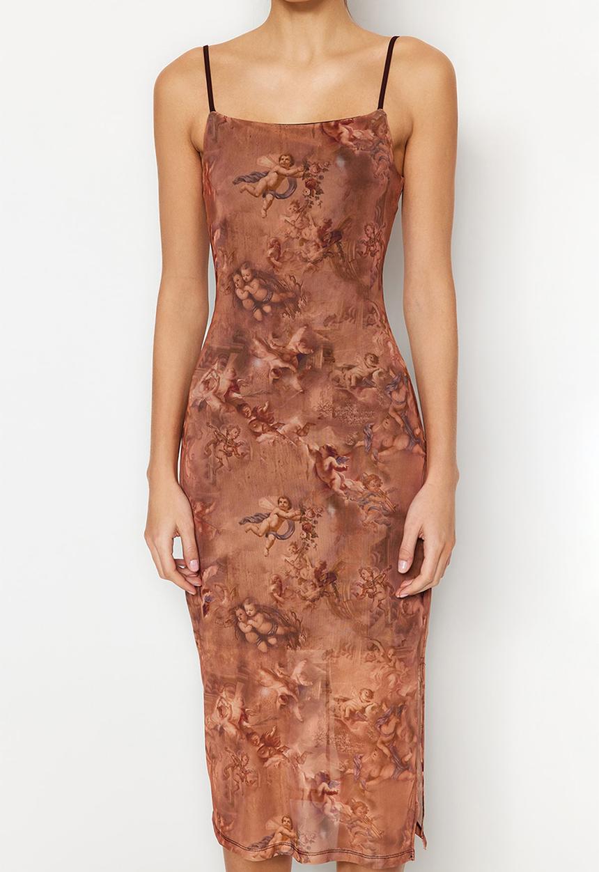 Trendyol - Graphic a-line dress - brown