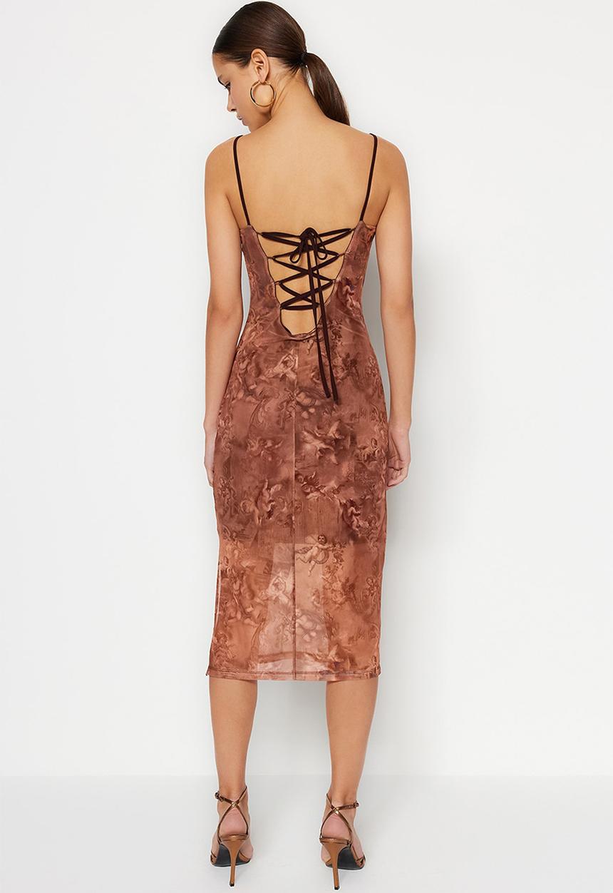 Trendyol - Graphic a-line dress - brown
