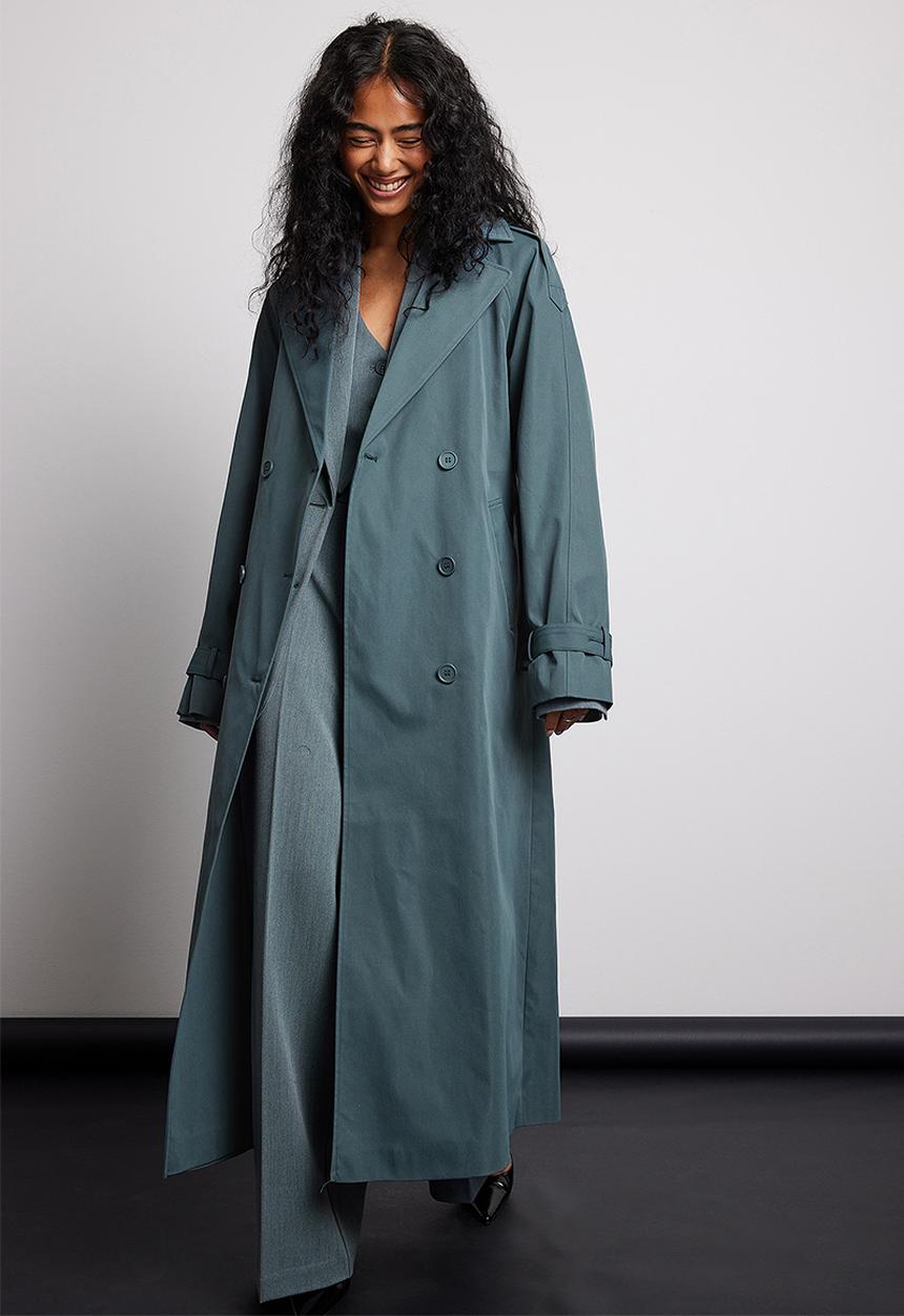 NA-KD - Double buttoned trenchcoat - dark dusty blue