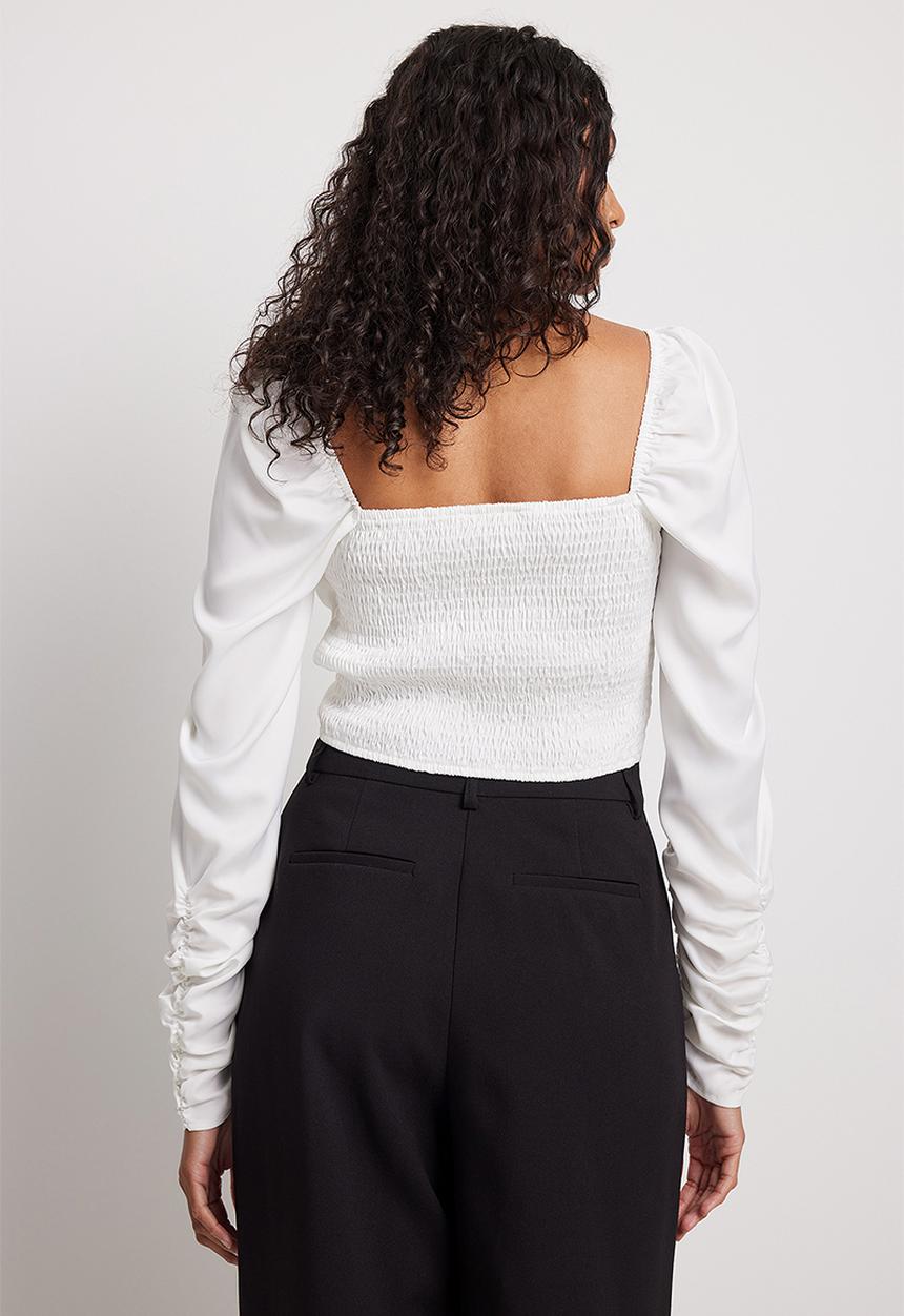 NA-KD - Gathered front long sleeve blouse - white