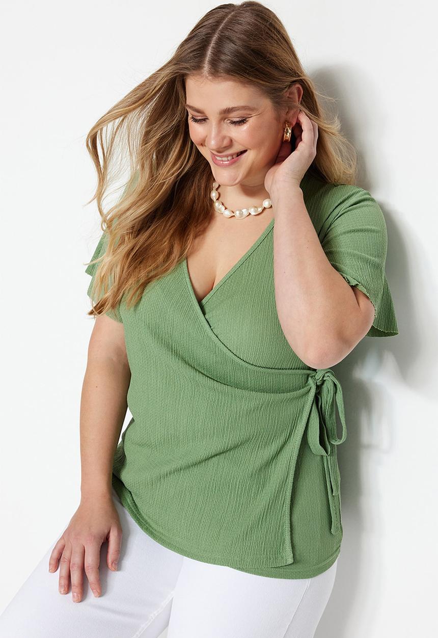 Trendyol - Plus wrap top - dark mint