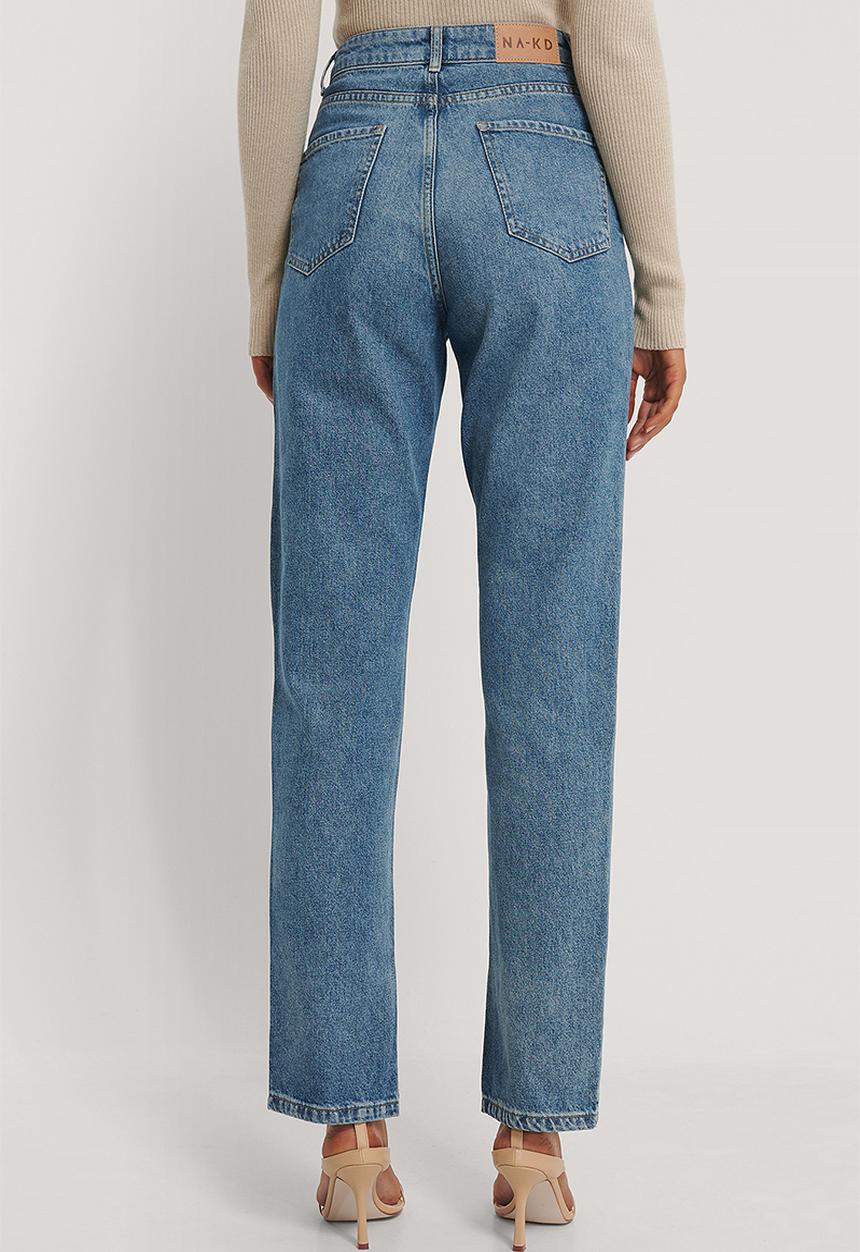 NA-KD - Side slit denim - mid blue