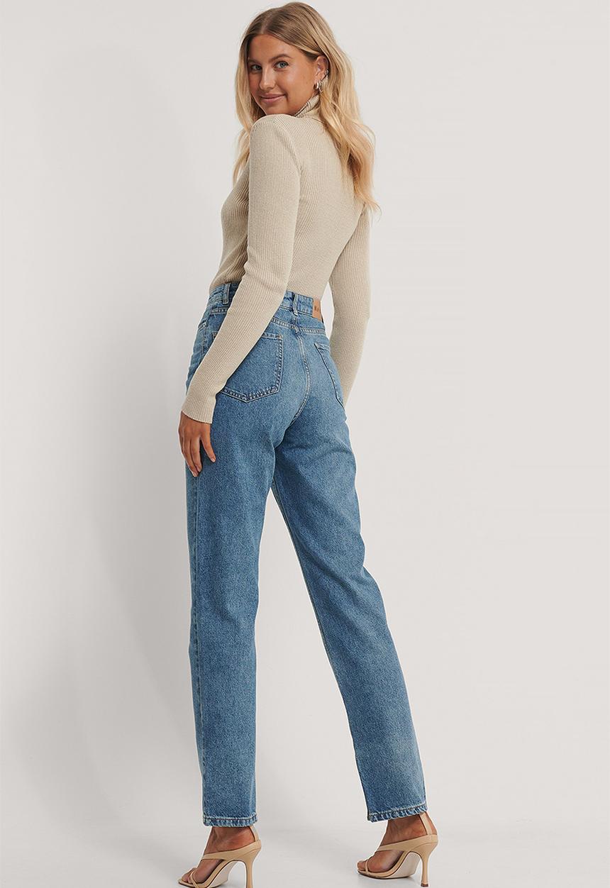 NA-KD - Side slit denim - mid blue