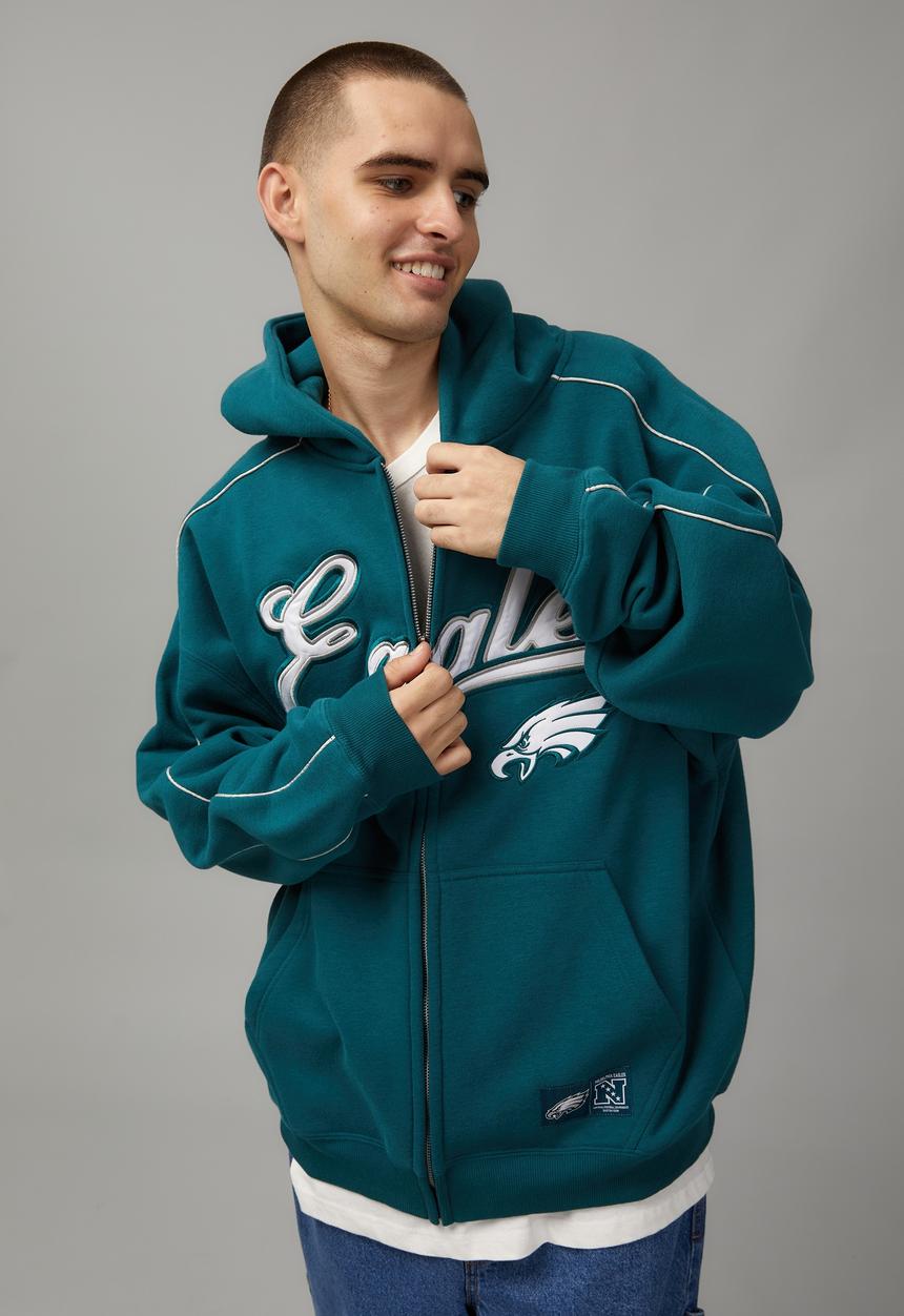 Cotton On - NFL baggy panelled zip thru hoodie - lcn nfl teal/eagles