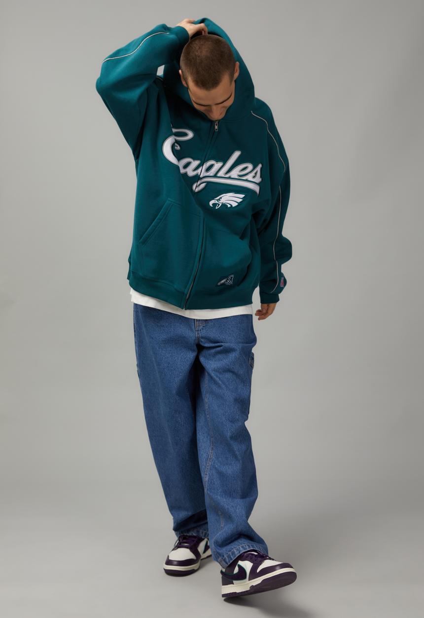 Cotton On - NFL baggy panelled zip thru hoodie - lcn nfl teal/eagles