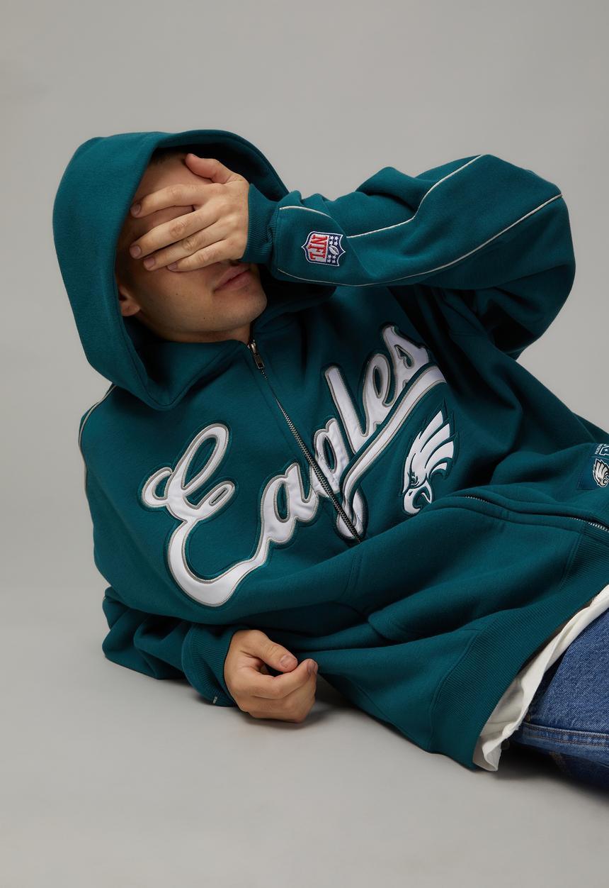 Cotton On - NFL baggy panelled zip thru hoodie - lcn nfl teal/eagles