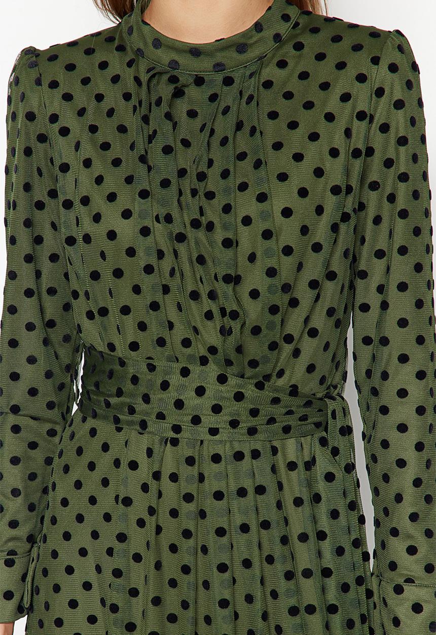 Trendyol - Modest polka dot dress - khaki