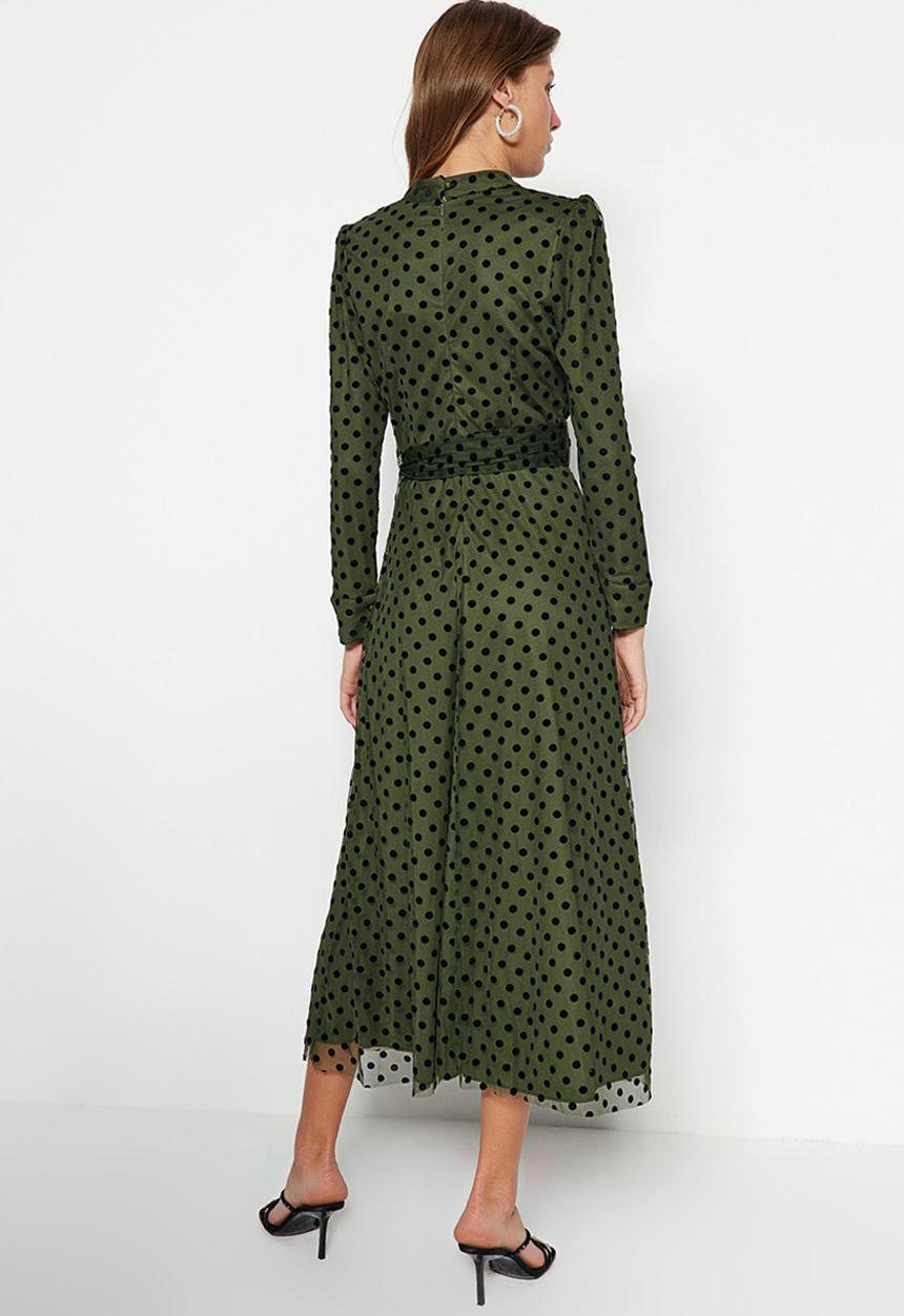 Trendyol - Modest polka dot dress - khaki