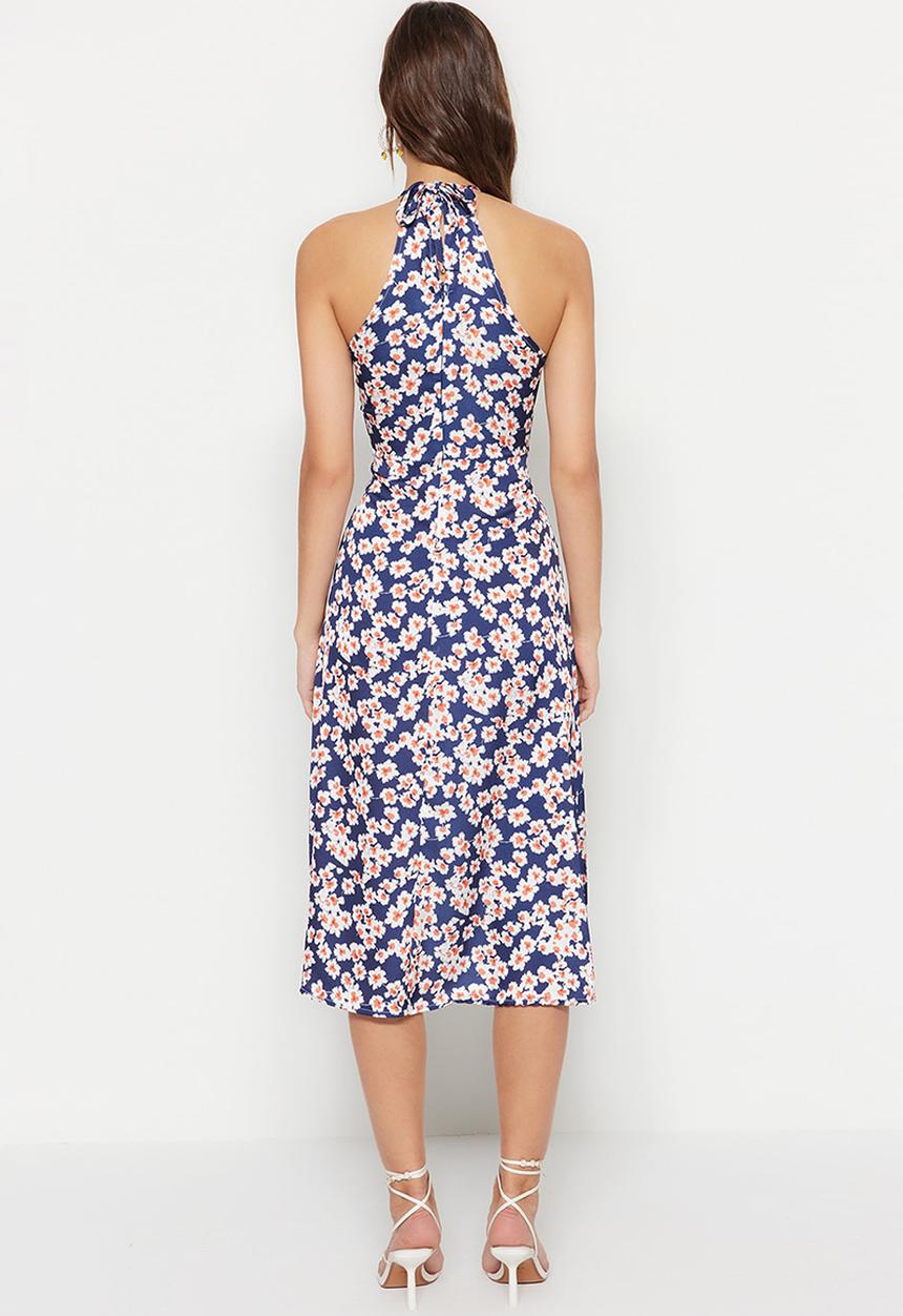 Trendyol - Floral a-line slit dress - navy