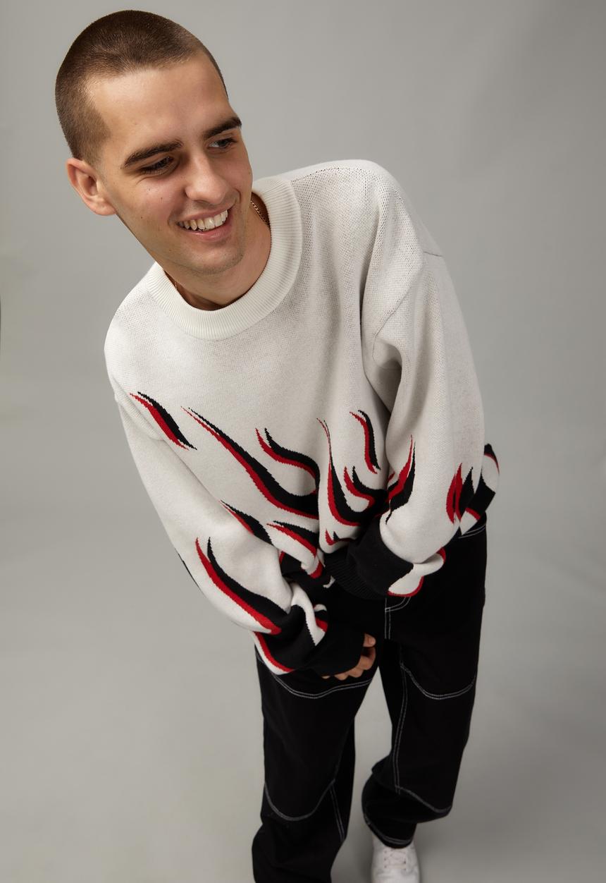 Cotton On - Oversize crew knit - ivory/flames