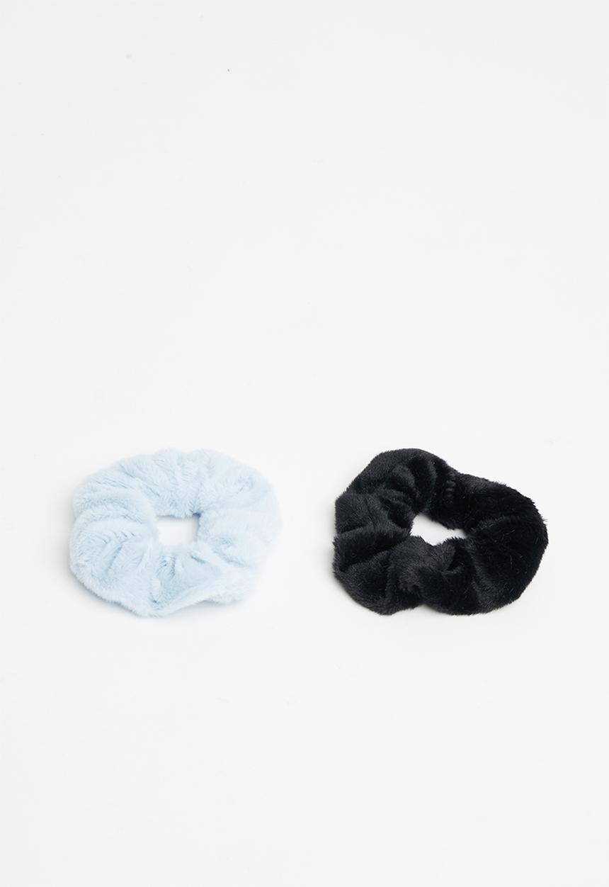 Pop Candy - 2 Pack faux fur scrunchies - blue & black