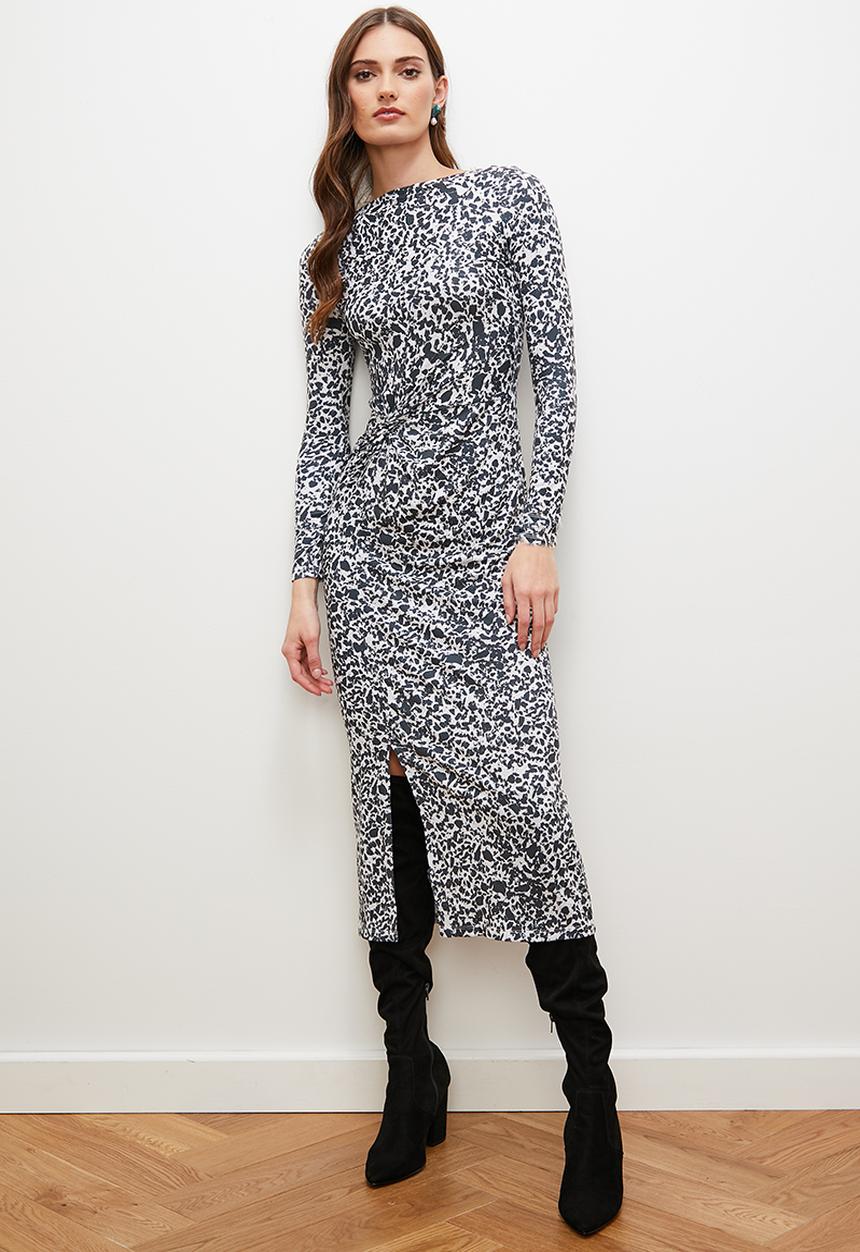 edit - Knot front midi dress with slit - natures texture