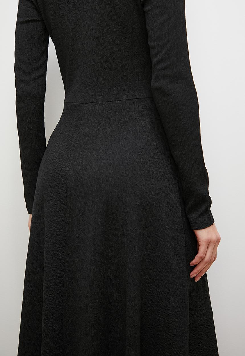 edit - Front ruched fluted midi dress - black