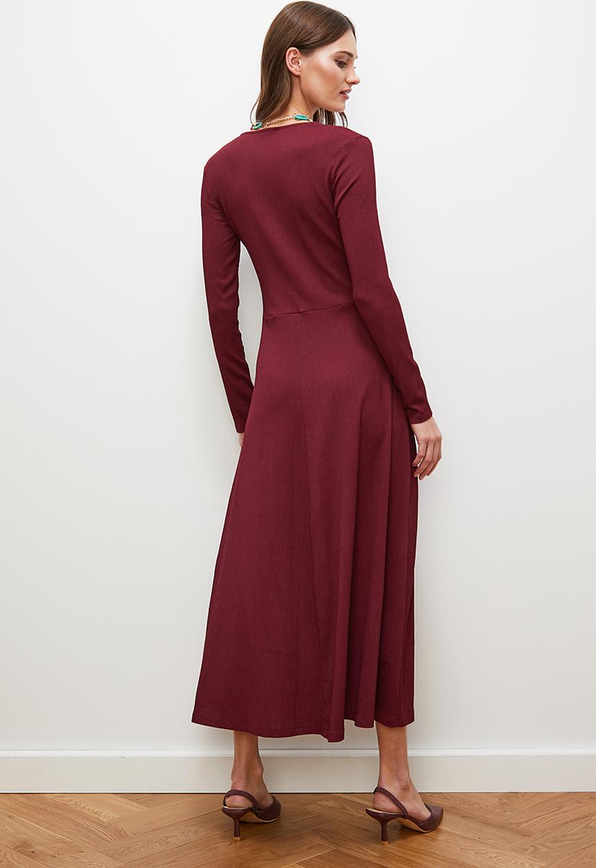 edit - Front ruched fluted midi dress - berry