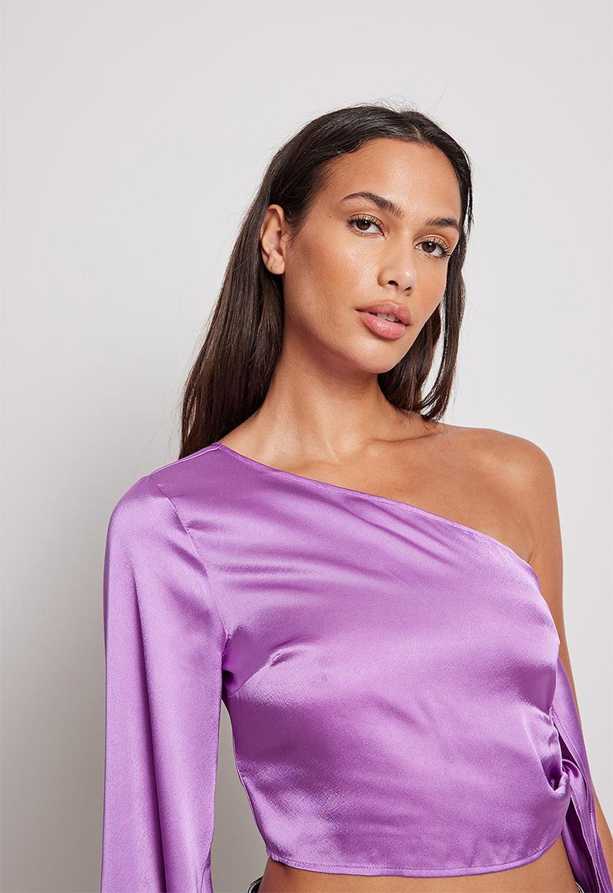 NA-KD - One shoulder trumpet sleeve blouse - purple
