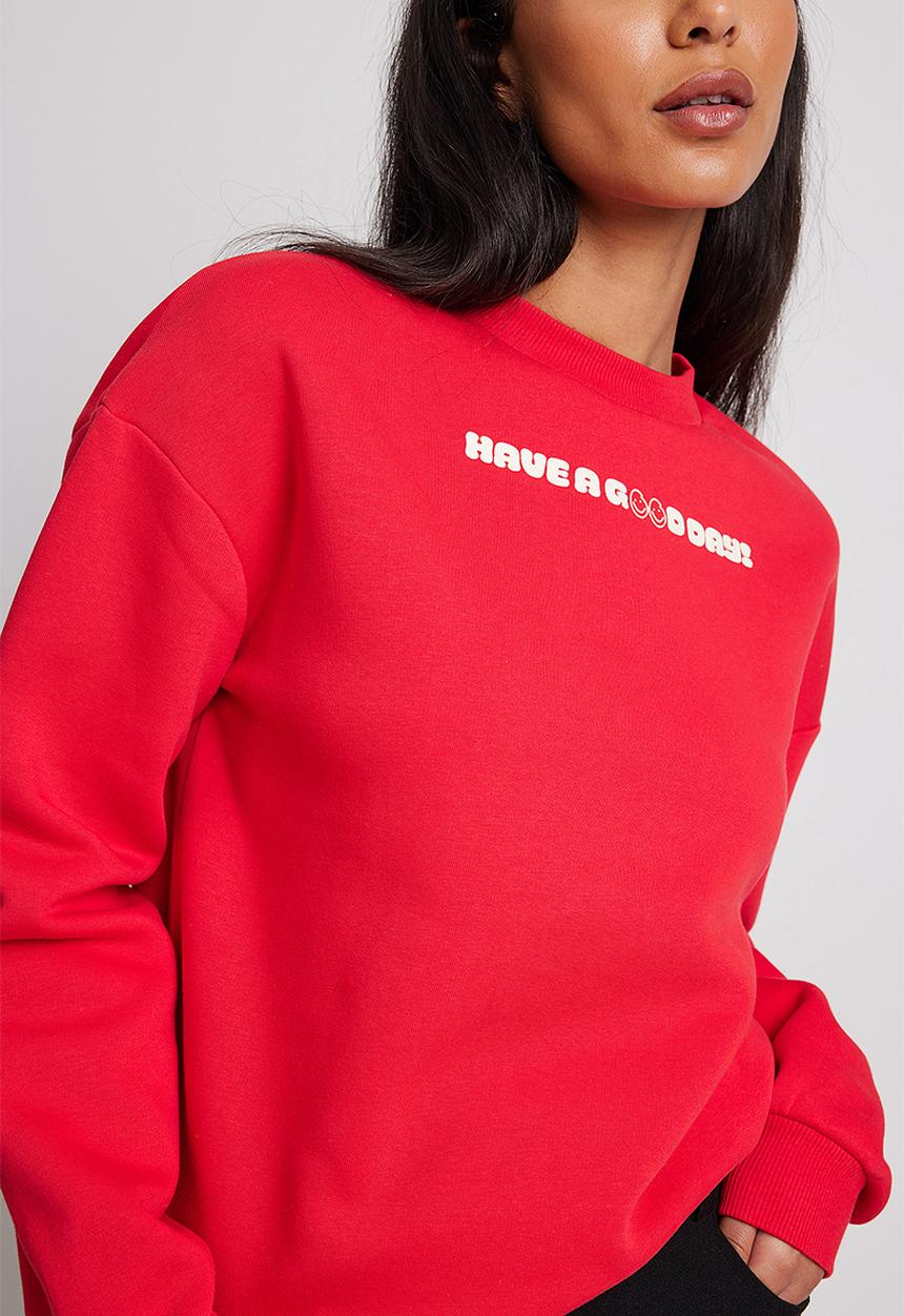 NA-KD - Oversized round neck sweatshirt - red