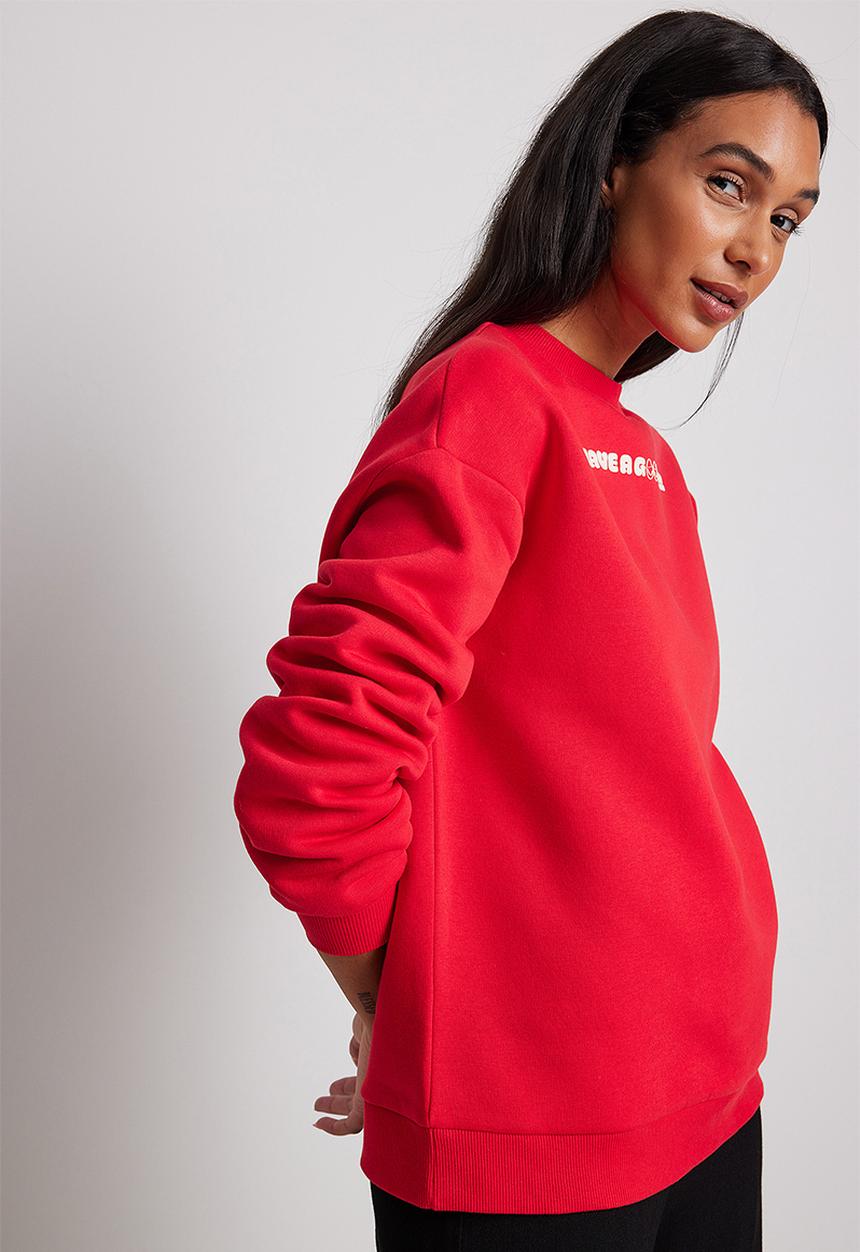 NA-KD - Oversized round neck sweatshirt - red